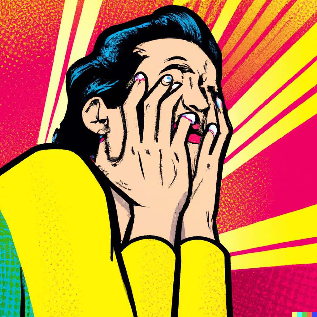 a representation of anxiety, retro comic art, triadic color scheme